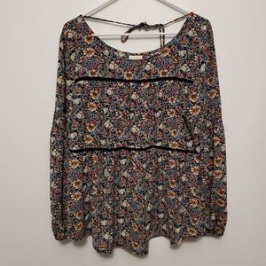 Knox Rose Floral Top Boho Chic Tie Neck Women Large